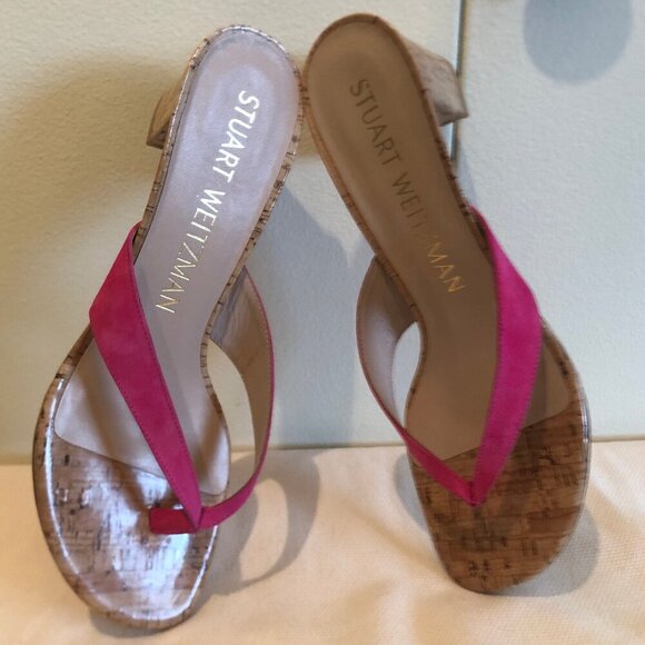 NEW (NWOT) Stuart Weitzman Brigida pink suede/cork heeled sandals sz 8 - Picture 4 of 16